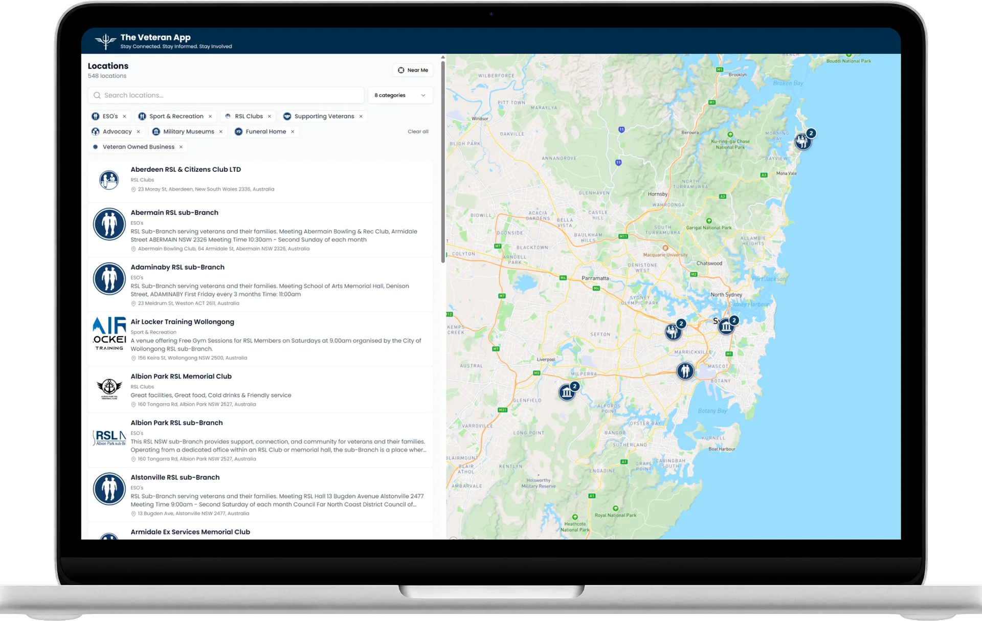 The Veteran App on desktop